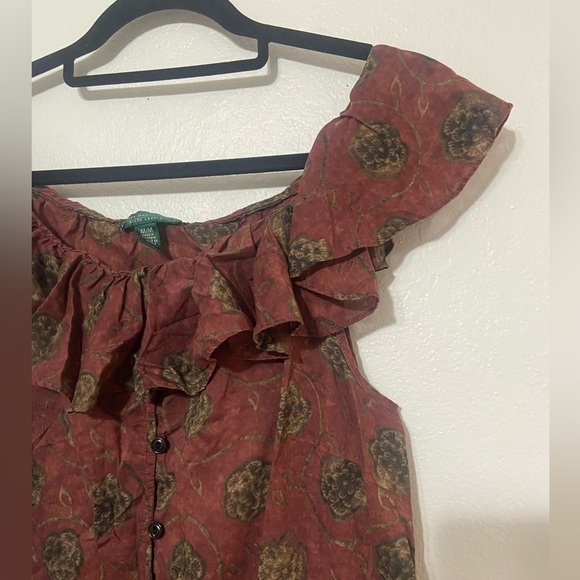 Ralph Lauren women's M ruffle top cinched waist button down floral blouse EUC - Picture 4 of 5